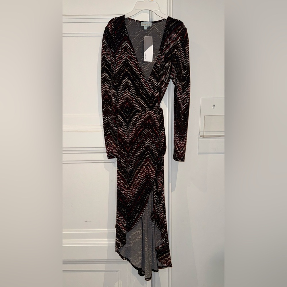 Veronica M Black and Red Chevron Long Sleeve Dress